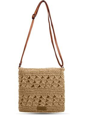 Women's Khaki Summer Straw Bag Small Beach Crossbody Bag Boho Handmade Woven